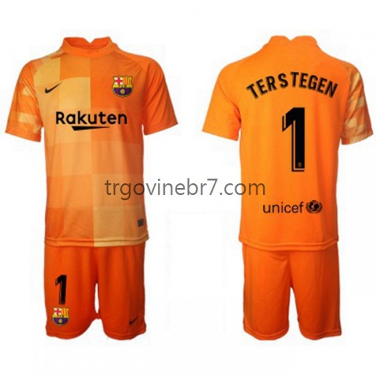 Golmanski Dres - Dres FC Barcelona Ter Stegen 1 Domaći 2021-2022 Kratkih Rukava - Dječji