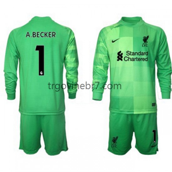 Golmanski Dres - Dres Liverpool Alisson Becker 1 Domaći 2021-2022 Dugim Rukavima - Dječji