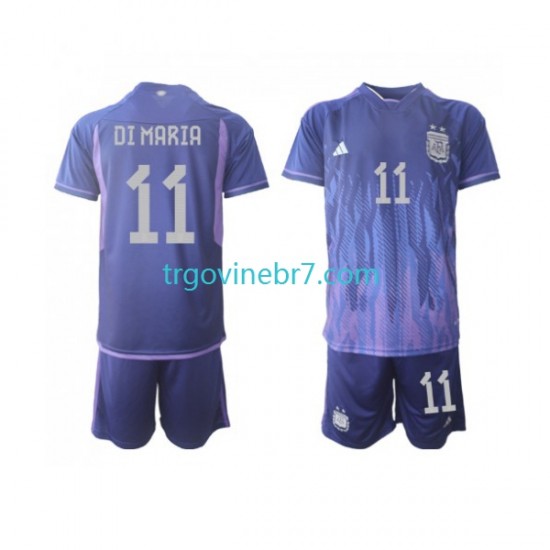 Dres Argentina Di Maria 11 Gostujući World Cup 2022 Kratkih Rukava - Dječji