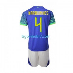 Dres Brazil Marquinhos 4 Gostujući World Cup 2022 Kratkih Rukava - Dječji Dres Brazil Marquinhos 4 Gostujući World Cup 2022 Kratkih Rukava - Dječji