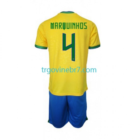 Dres Brazil Marquinhos 4 Domaći World Cup 2022 Kratkih Rukava - Dječji