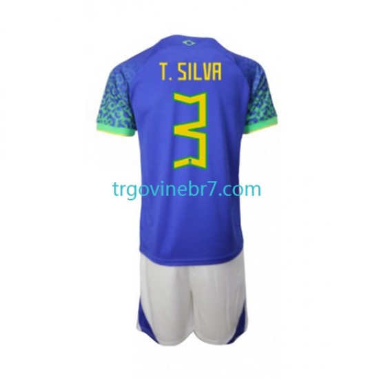 Dres Brazil Thiago Silva 3 Gostujući World Cup 2022 Kratkih Rukava - Dječji