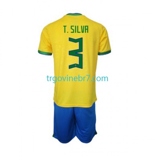 Dres Brazil Thiago Silva 3 Domaći World Cup 2022 Kratkih Rukava - Dječji