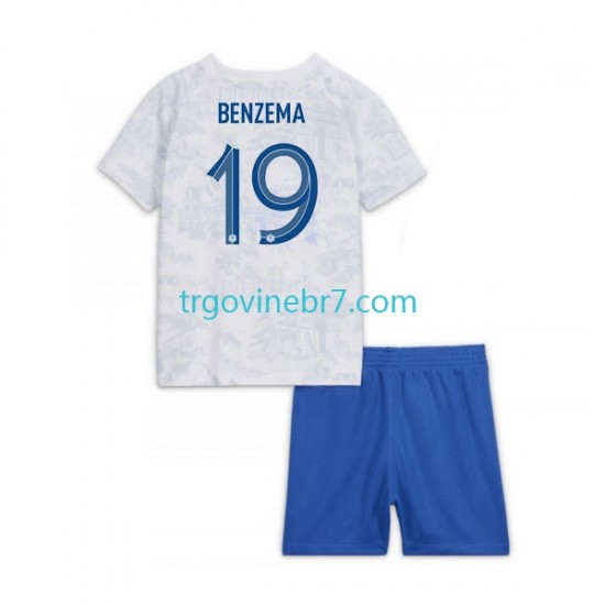 Dres Francuska Benzema 19 Gostujući World Cup 2022 Kratkih Rukava - Dječji