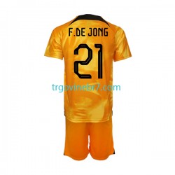Dres Nizozemska Frenkie de Jong 21 Domaći World Cup 2022 Kratkih Rukava - Dječji Dres Nizozemska Frenkie de Jong 21 Domaći World Cup 2022 Kratkih Rukava - Dječji