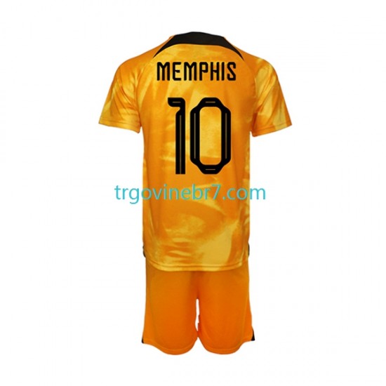 Dres Nizozemska Memphis Depay 10 Domaći World Cup 2022 Kratkih Rukava - Dječji