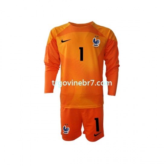 Golmanski Dres - Dres Francuska Hugo Lloris 1 Gostujući World Cup 2022 Dugim Rukavima - Dječji